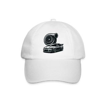 Detailreiche Automobil- und Turbinensilhouette - Baseballkappe - Weiß/Weiß - Vorne
