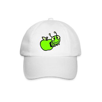 Raupe guckt Apfel Loch Comic lustig süß niedlich - Baseballkappe - Weiß/Weiß - Vorne