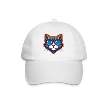 Cat with Sunglasses Mascot - Baseball Cap - white/white - Front