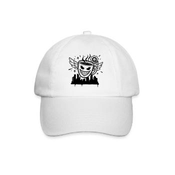 Verrückte Kaffee Tasse Flügel Vektor - Baseballkappe - Weiß/Weiß - Vorne
