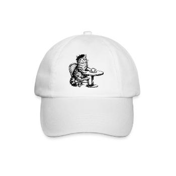 Chat avec béret dans un café au design rétro - Casquette classique - blanc/blanc - Devant