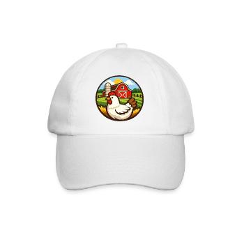 Chicken on the Farm – Round Badge Design - Baseball Cap - white/white - Front