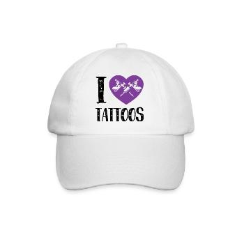 I Love Tattoos Purple Heart Ink Artist Design - Baseballkappe - Weiß/Weiß - Vorne