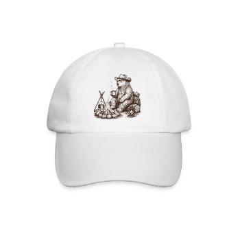 Cool bear at the campfire camping motif - Baseball Cap - white/white - Front