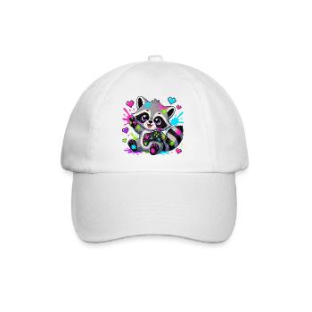 Colorful Raccoon with Controller - Baseball Cap - white/white - Front
