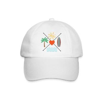 Soleil, Cœur, Surf, Vagues de palmiers, - Casquette classique - blanc/blanc - Devant