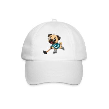 Mops Eishockeyspieler Comic Motiv - Baseball Cap - white/white - Front
