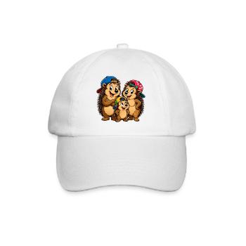 Funny hedgehog family with baseball cap - Baseball Cap - white/white - Front