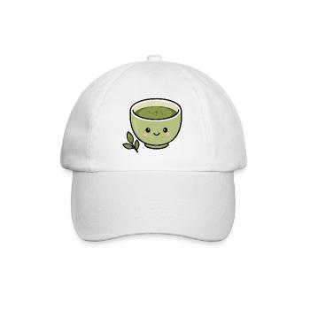 Cute Kawaii Matcha Tea Cup Sticker - Baseball Cap - white/white - Front