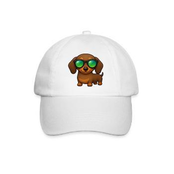 Dachshund Dog with Sunglasses Summer Cartoon - Baseball Cap - white/white - Front