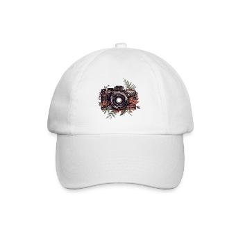 Cool vintage retro camera with flowers and leaves - Baseball Cap - white/white - Front