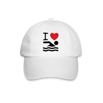I Love Schwimmen Spruch Geschenk Idee - Baseballkappe - Weiß/Weiß - Vorne