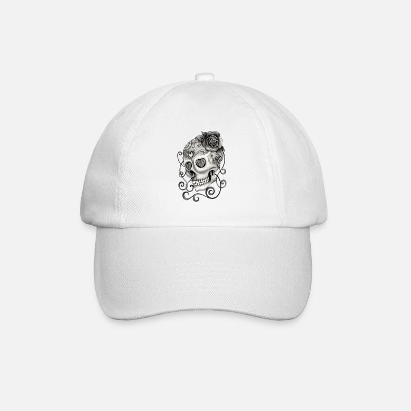 Tête de mort avec tatouage rose - Casquette classique - blanc/blanc