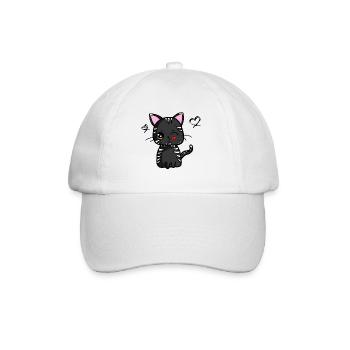 Kawaii cat with kissing mouth (black) | Kawaii animals - Baseball Cap - white/white - Front