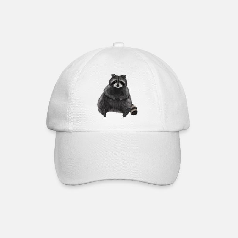Sitzender entspannter Waschbär - Baseballkappe - Weiß/Weiß