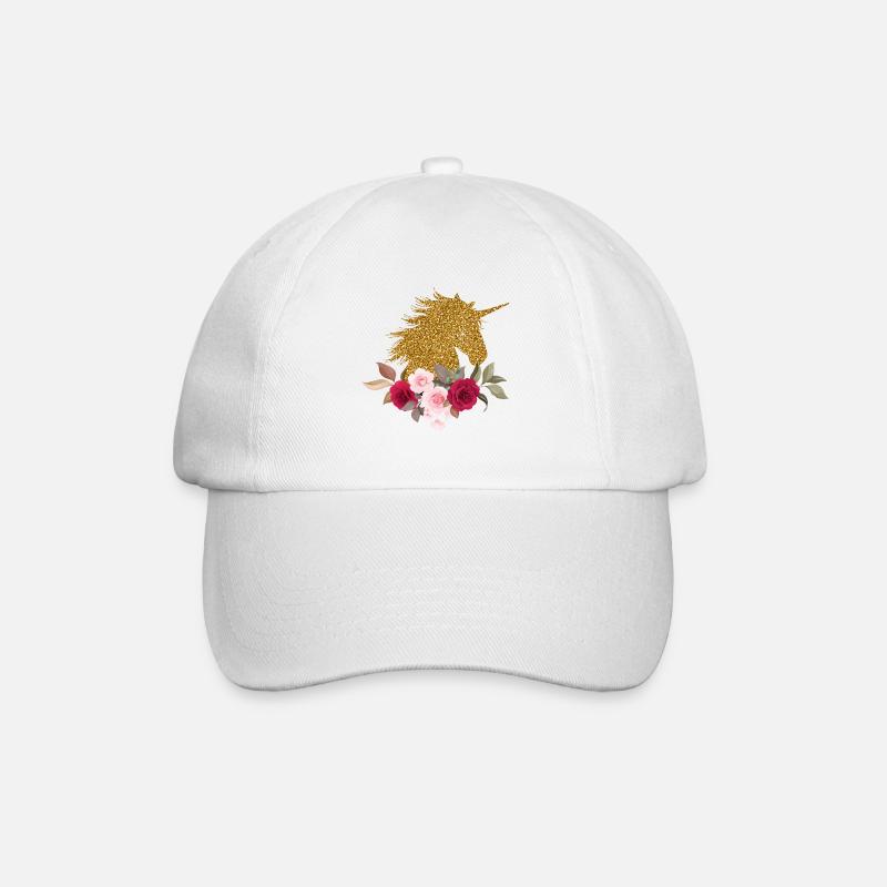 Einhorn Unicorn Gold Glitzer Blumen Tier Geschenk - Baseballkappe - Weiß/Weiß
