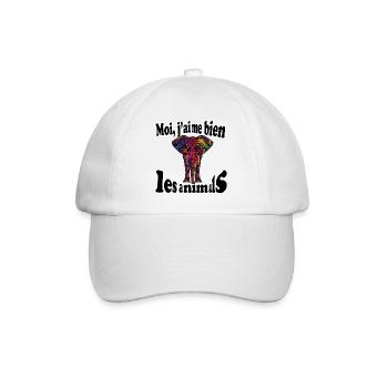Moi, j aime bien les animals..elephant multicolore - Casquette classique - blanc/blanc - Devant