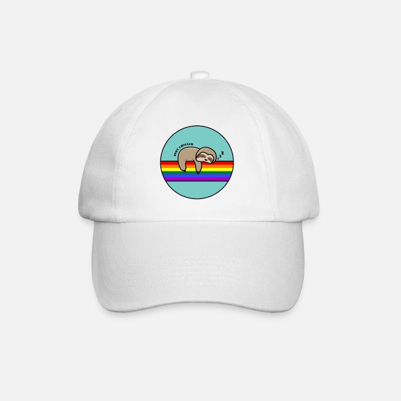 Nur Chillin Faultier / Faultier, das auf einem Regenbogen döst - Baseballkappe - Weiß/Weiß