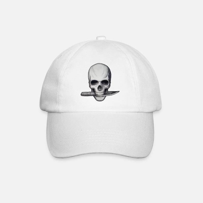 Skull with knife in mouth - Baseball Cap - white/white
