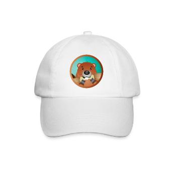 cute rodent patch - beaver nibbles on wood - Baseball Cap - white/white - Front