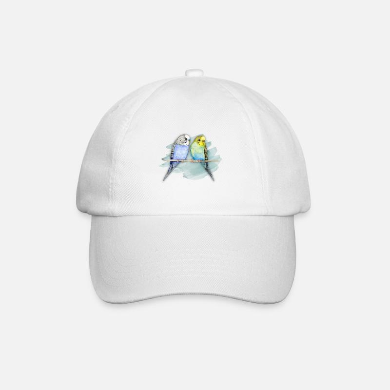 Zwei niedliche budgerigar Aquarell - Baseballkappe - Weiß/Weiß