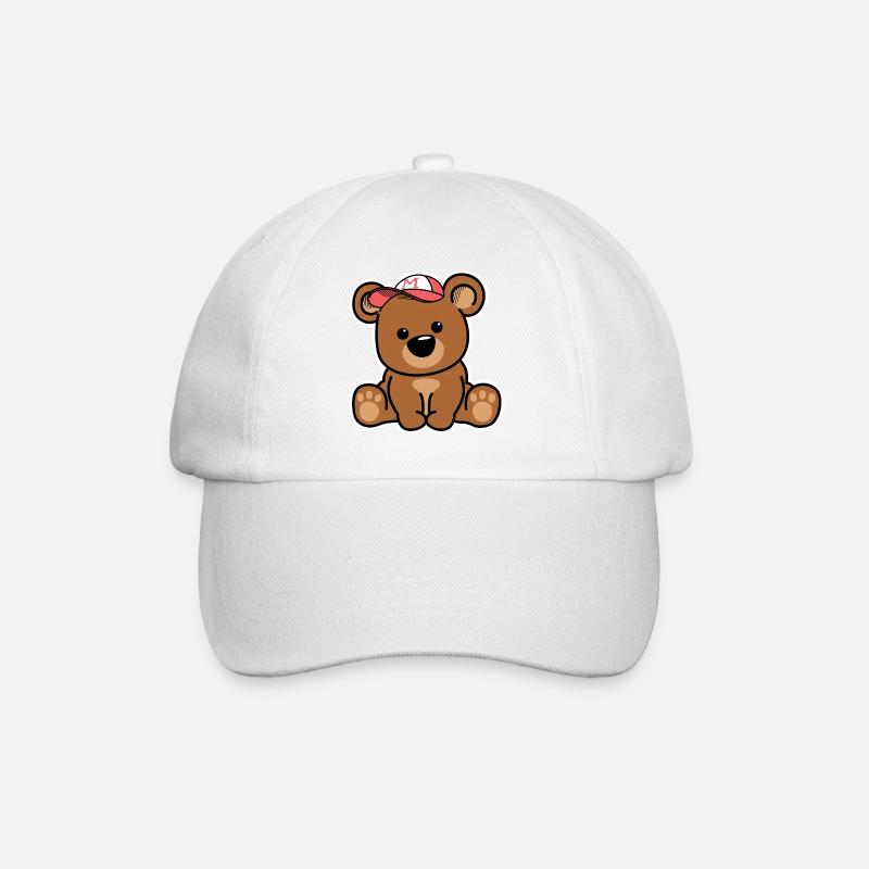 Teddybär mit Mütze - Baseballkappe - Weiß/Weiß