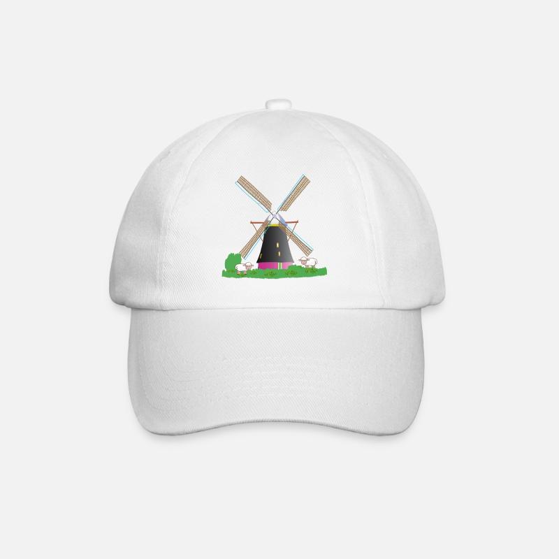 Windmühle mit Schafen - Baseballkappe - Weiß/Weiß