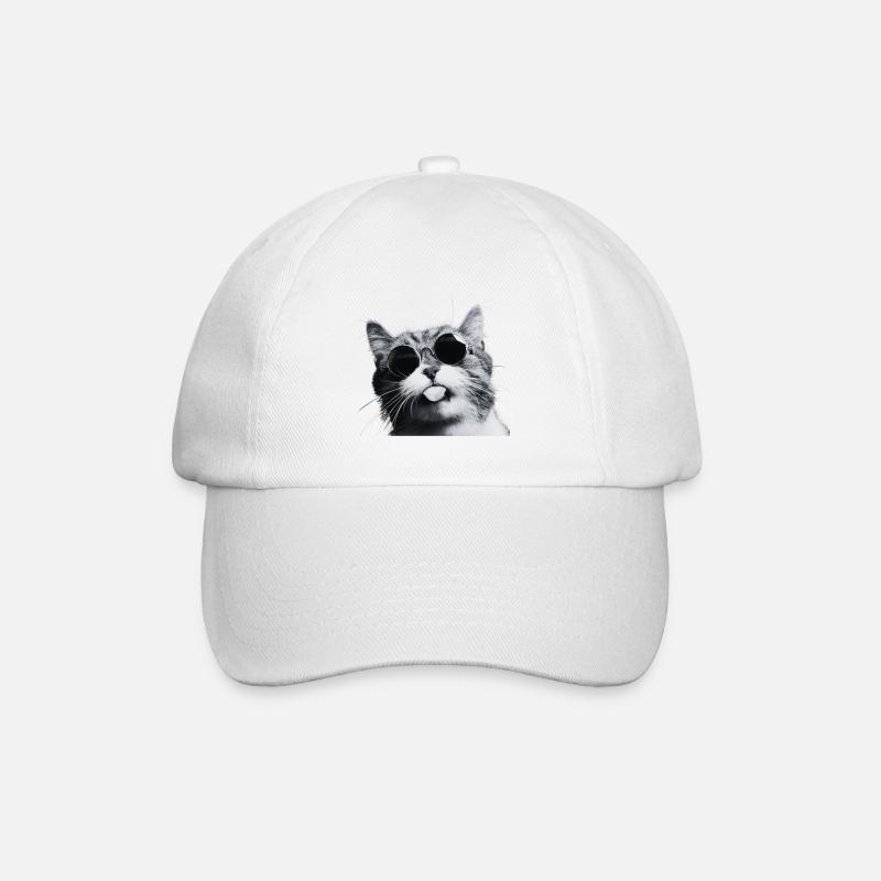 Chill Cat in Round Sunglasses - Baseball Cap - white/white