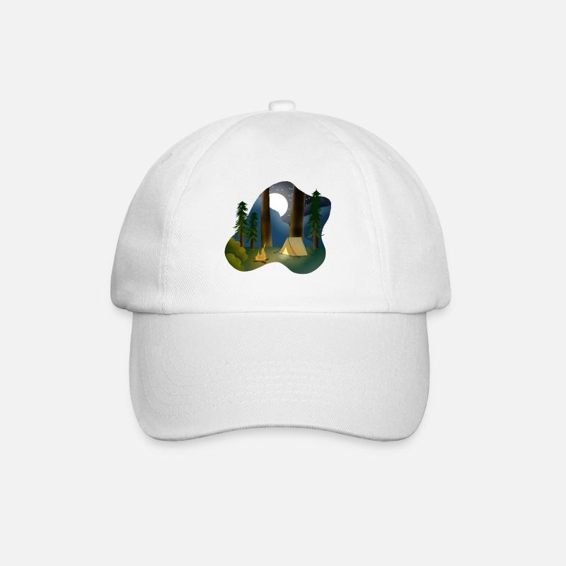 Moonlit night in forest camping - Baseball Cap - white/white