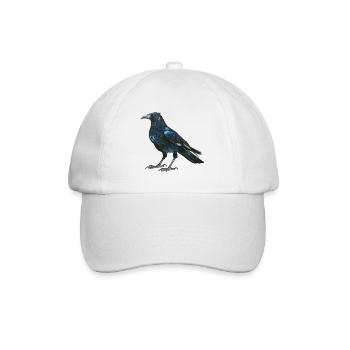 Raven crow with slightly bluish green feathers - Baseball Cap - white/white - Front