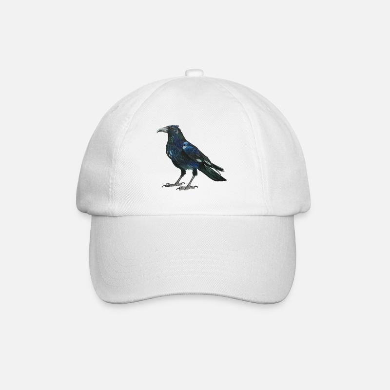 Rabe Krähe mit leicht bläulich grünen Federn - Baseballkappe - Weiß/Weiß