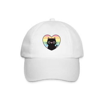 Süße schwarze Katze Regenbogenherz - Baseballkappe - Weiß/Weiß - Vorne