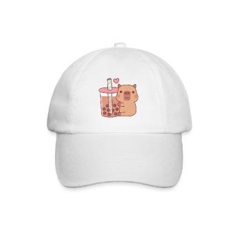 Süßes kleines Capybara umarmt Bubble Tea - Baseballkappe - Weiß/Weiß - Vorne
