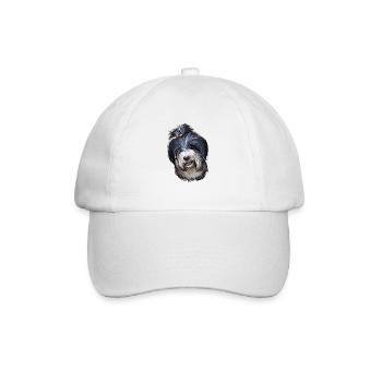 Tibetan Terrier Dog Watercolor Sketch Illustration - Baseball Cap - white/white - Front
