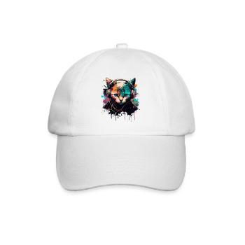 Gamer Cat Design - Baseballkappe - Weiß/Weiß - Vorne