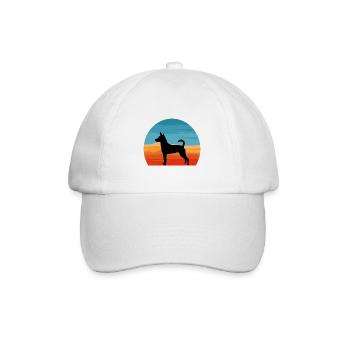 Decker Rat Terrier Hund Silhouette Retro Sonnenuntergang - Baseballkappe - Weiß/Weiß - Vorne