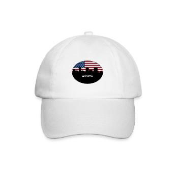 Wichita Kansas USA Flag Skyline Travel Souvenir - Baseball Cap - white/white - Front