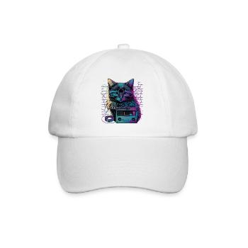 Cat with Cassette - Baseball Cap - white/white - Front