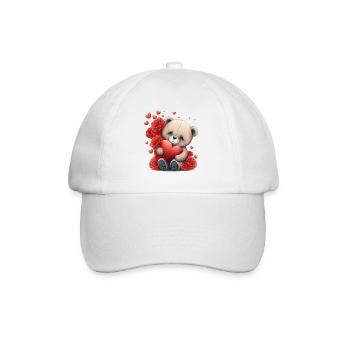 Cute teddy bear with red flowers and hearts - Baseball Cap - white/white - Front