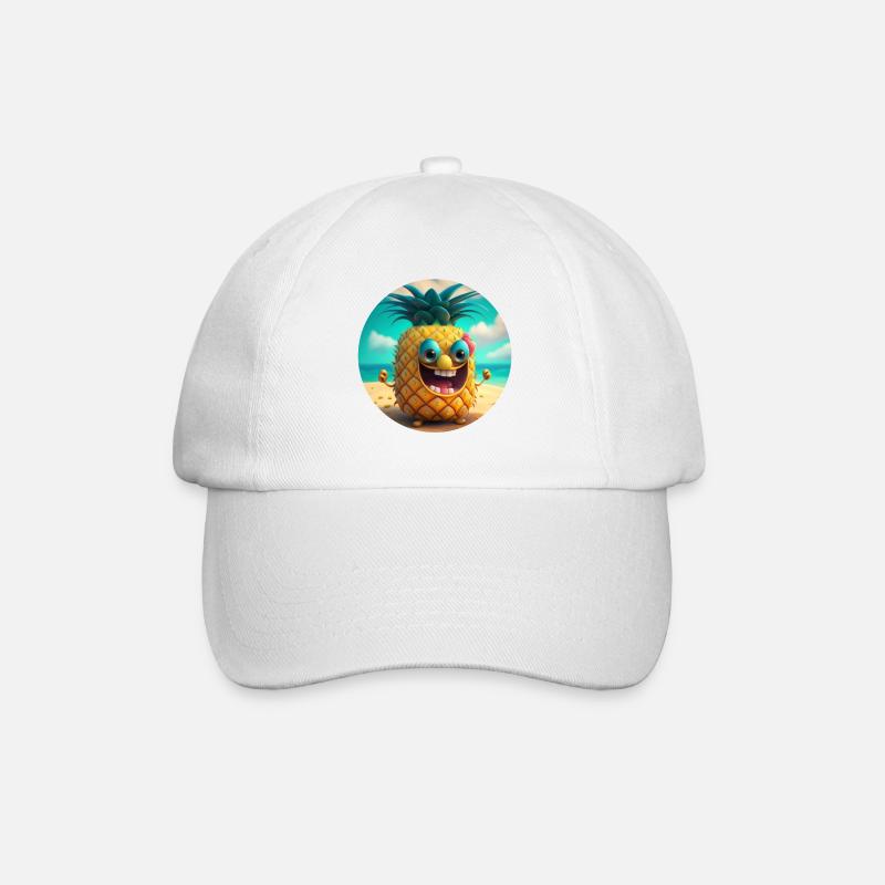 Fröhliche Ananas Comic Figur lacht - Baseballkappe - Weiß/Weiß