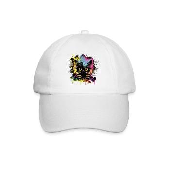 Bunte Katze - Baseballkappe - Weiß/Weiß - Vorne