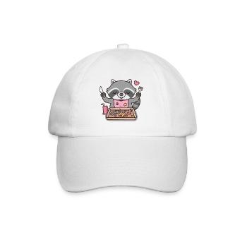 Drôle de raton laveur se préparant à manger de la nourriture poubelle - Casquette classique - blanc/blanc - Devant