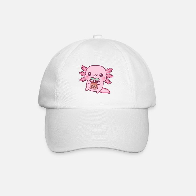 Niedlicher Axolotl Trinken Bubble Tea - Baseballkappe - Weiß/Weiß