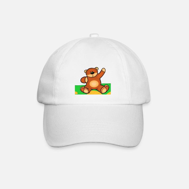 Niedlicher kleiner Teddybär, der im Gras sitzt - Baseballkappe - Weiß/Weiß