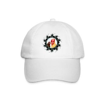 Rooster with hen in feather frame - Baseball Cap - white/white - Front