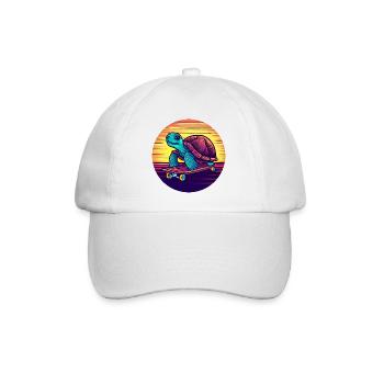 Turtle rides on a skateboard sunset - Baseball Cap - white/white - Front