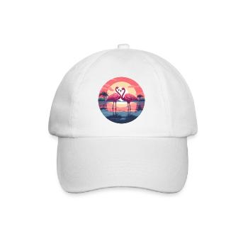 Flamingo, Couple, Sunset, Sun, Beach - Baseball Cap - white/white - Front