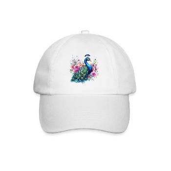 Pfau Blumen Pfauenfeder Exotisch Farbenfroh Bunt - Baseballkappe - Weiß/Weiß - Vorne