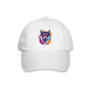 Frosty Fury: Retro Husky T-Shirt - Baseballkappe - Weiß/Weiß - Vorne