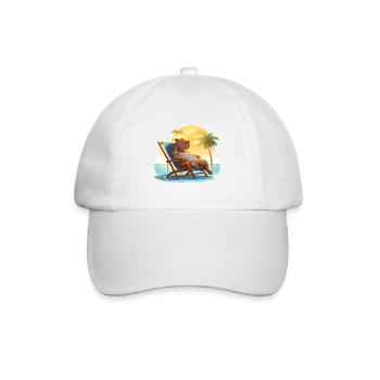 sunbathing hippo on the beach in a deck chair - Baseball Cap - white/white - Front